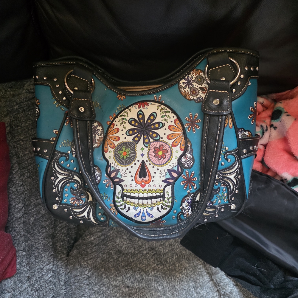 Embroidered Skull Design Women's Bag